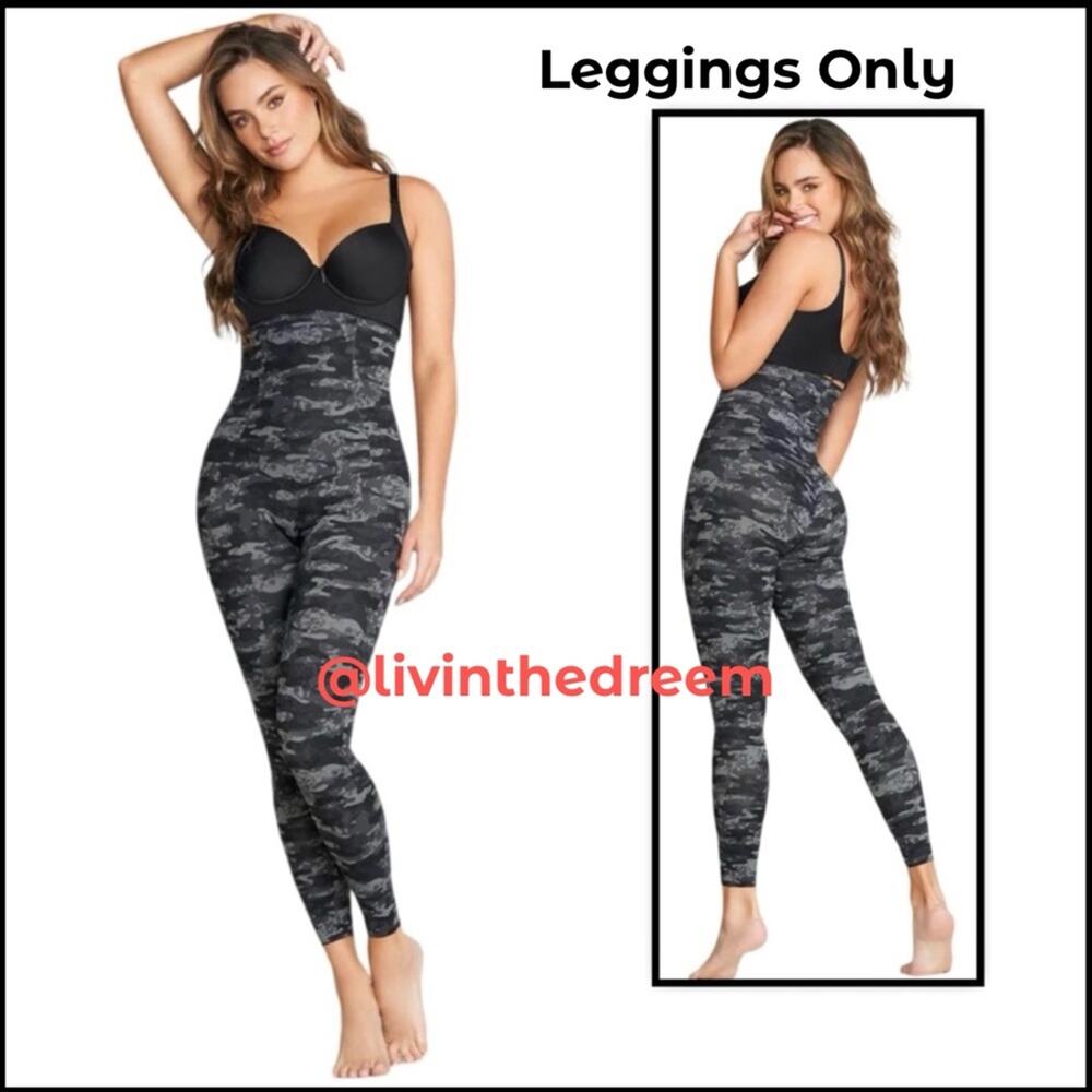 NWOT LEONISA Extra High Waist Compression Slimming Leggings Grey Camo Size L $75